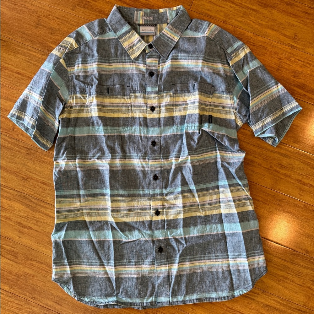Columbia Men's Button-up Yarn-Dyed Striped Short Sleeved Shirt XL orig $60